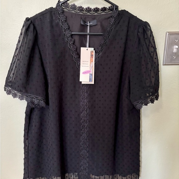 Dokotoo Tops - Elegant Black Lace Detail Blouse! NEW WITH TAGS!